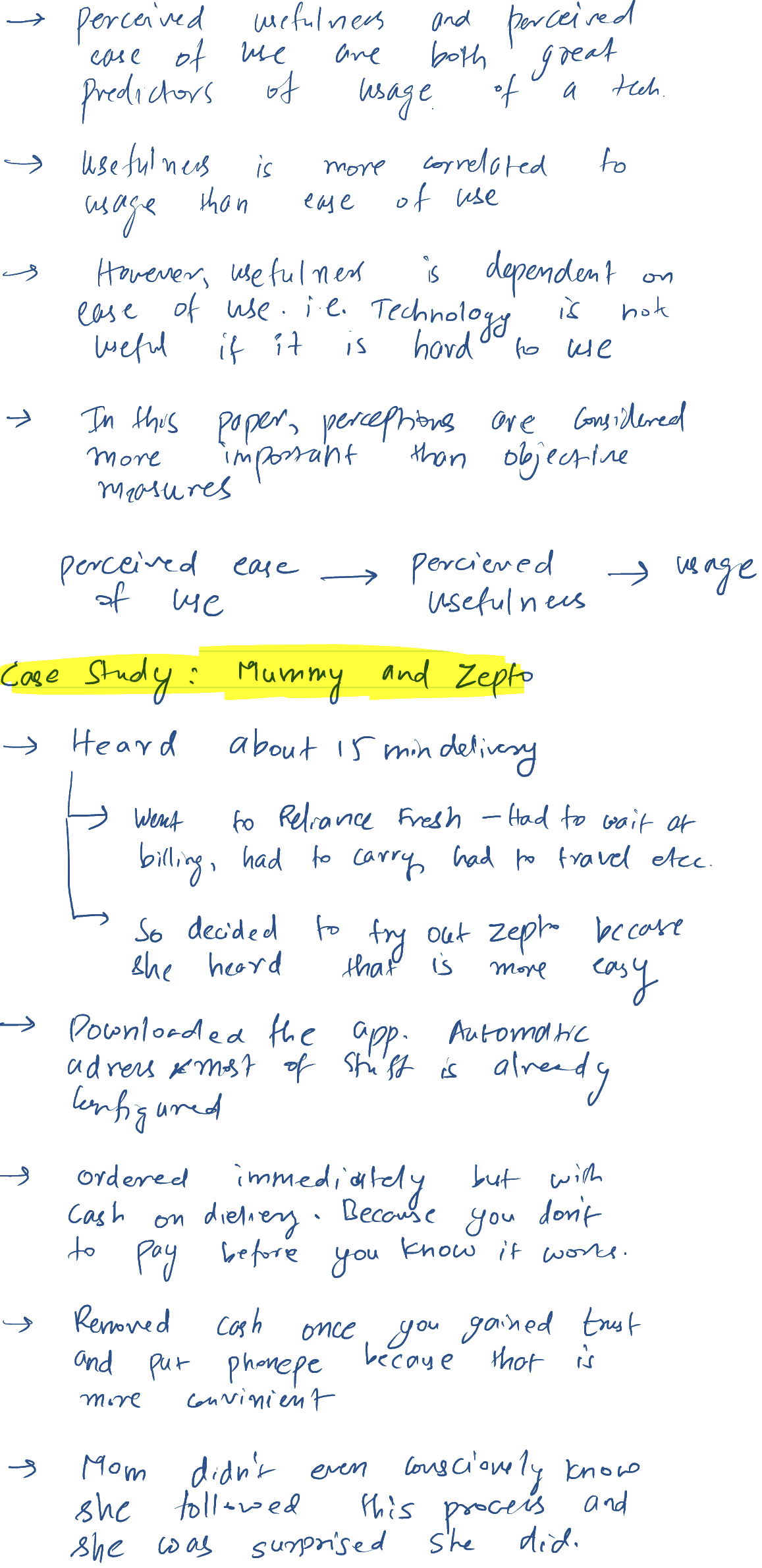 Summary of Perceived Usefulness, Perceived Ease of Use, and User Acceptance of Information Technology and Case Study